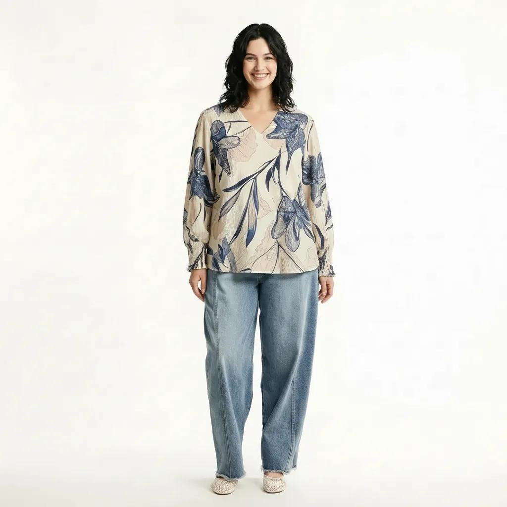 METTLE Denim Floral Print Cotton Top