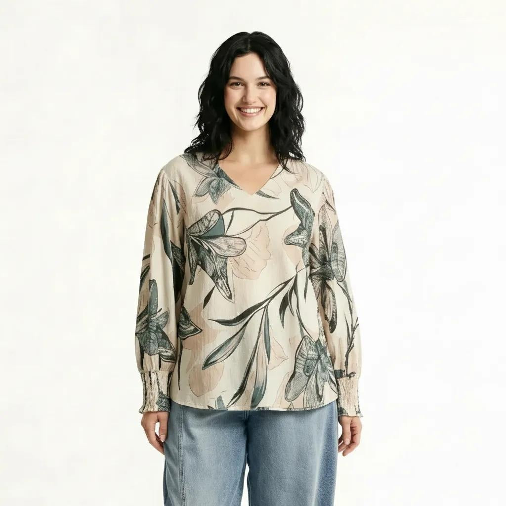 METTLE Teal Floral Print Cotton Top