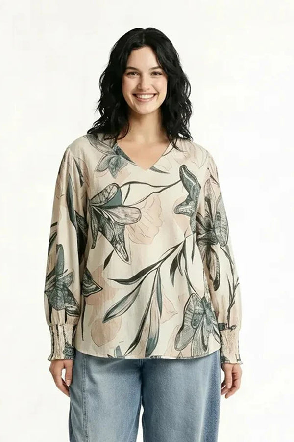 METTLE Teal Floral Print Cotton Top