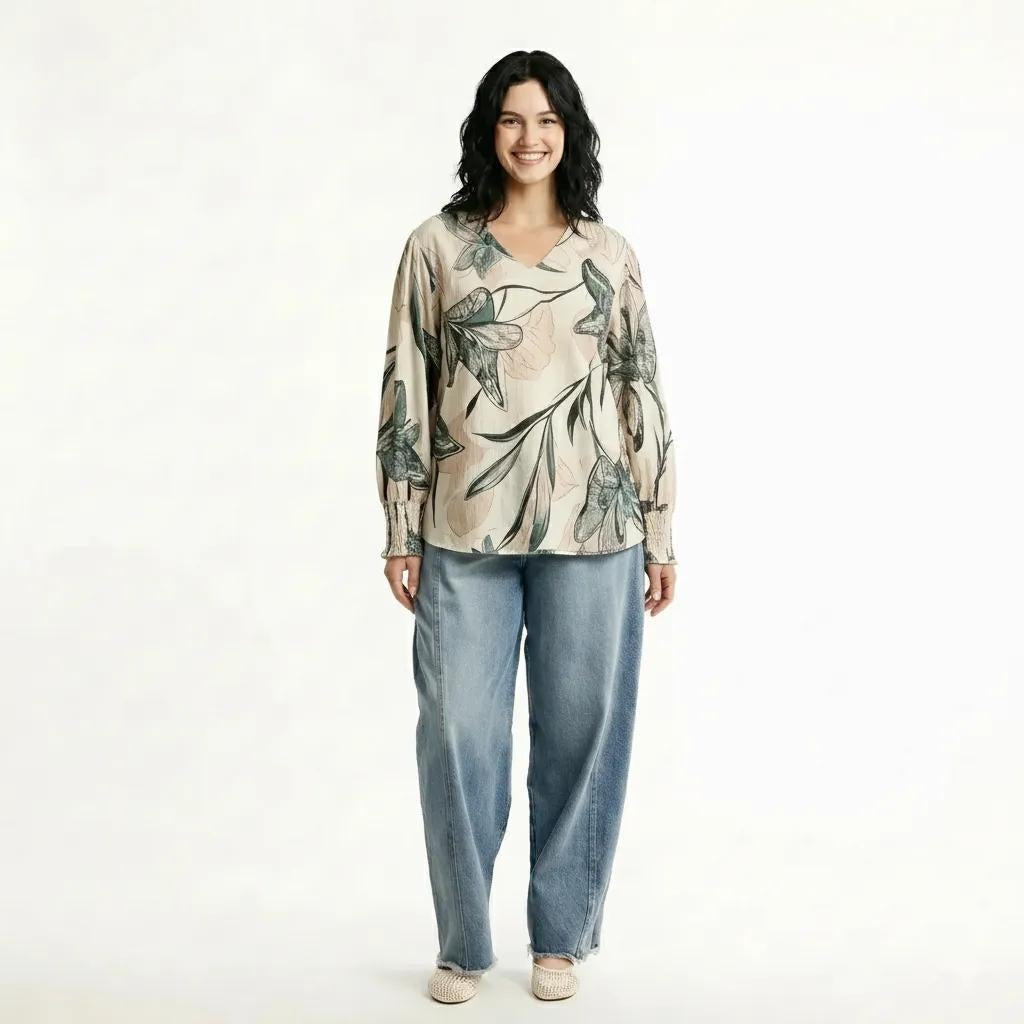 METTLE Teal Floral Print Cotton Top