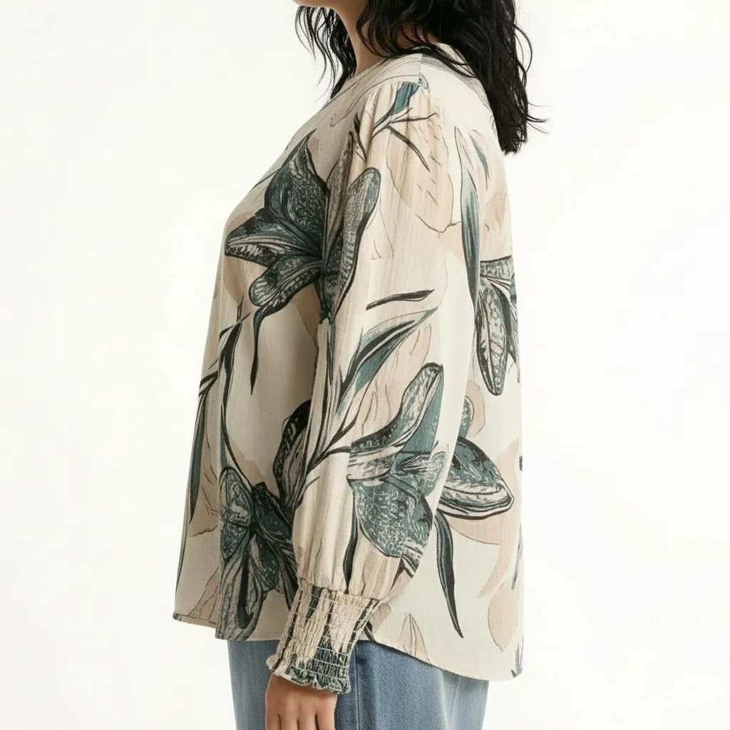METTLE Teal Floral Print Cotton Top