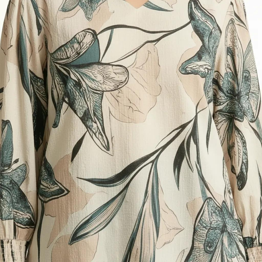 METTLE Teal Floral Print Cotton Top