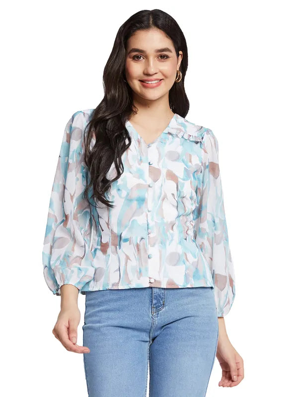 Mettle Floral Print Puff Sleeve Cotton Top