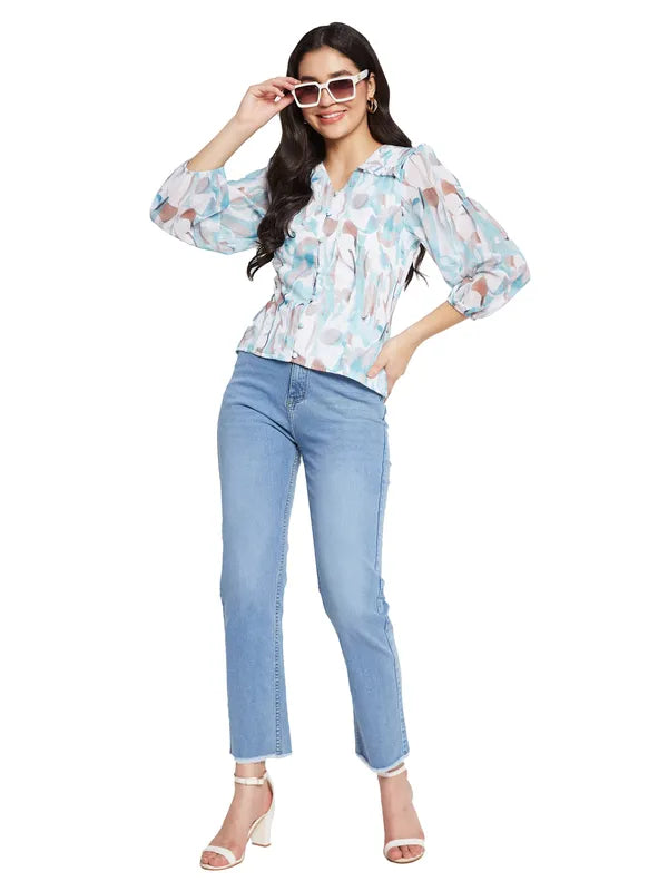 Mettle Floral Print Puff Sleeve Cotton Top