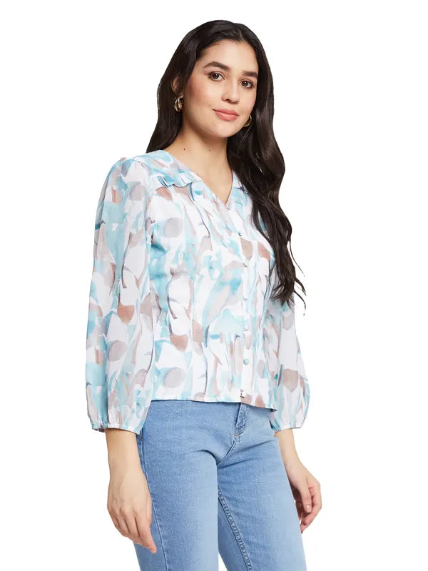 Mettle Floral Print Puff Sleeve Cotton Top