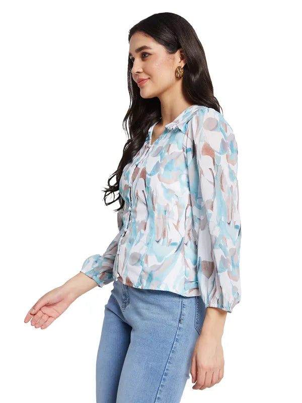 Mettle Floral Print Puff Sleeve Cotton Top