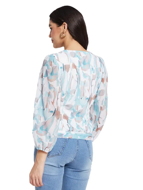 Mettle Floral Print Puff Sleeve Cotton Top