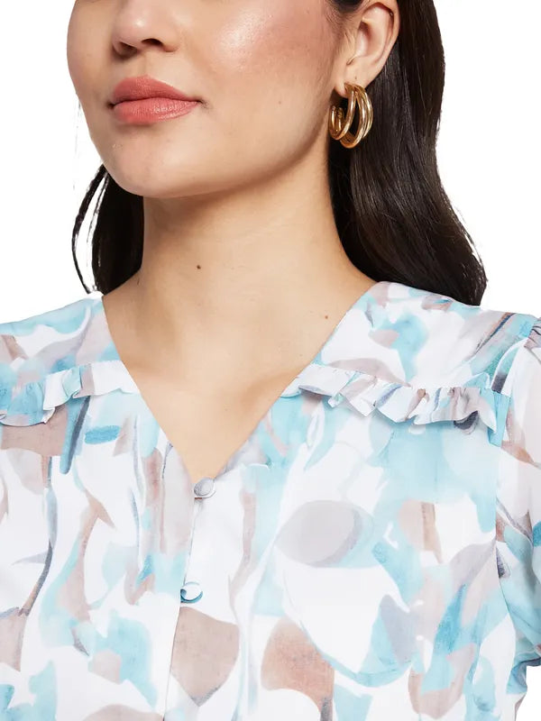 Mettle Floral Print Puff Sleeve Cotton Top