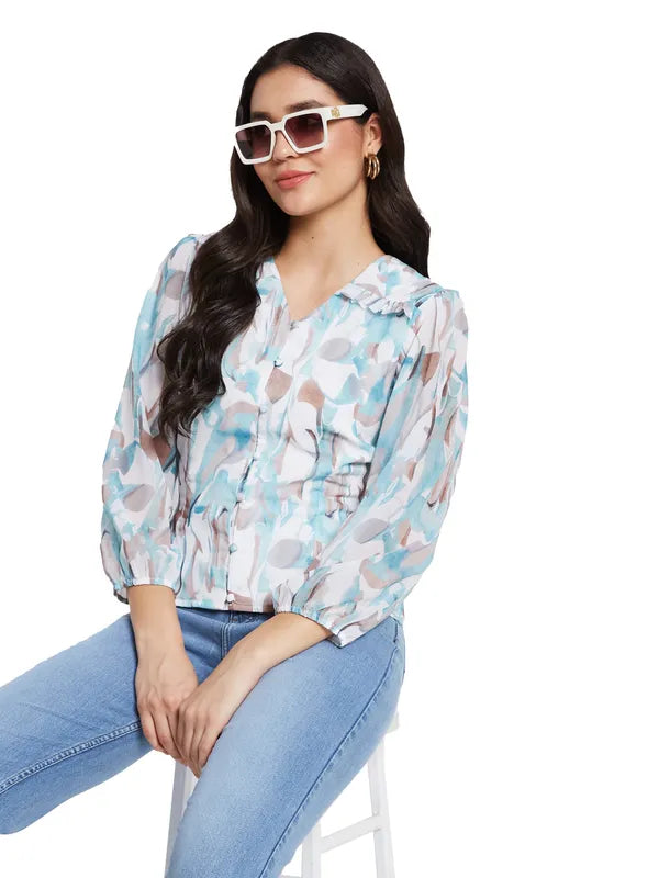 Mettle Floral Print Puff Sleeve Cotton Top