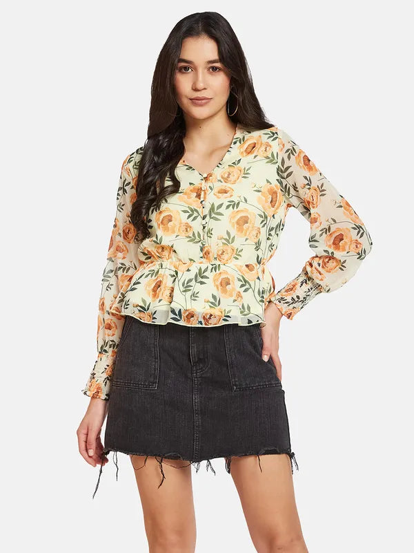 Mettle Floral Print Cotton Peplum Top