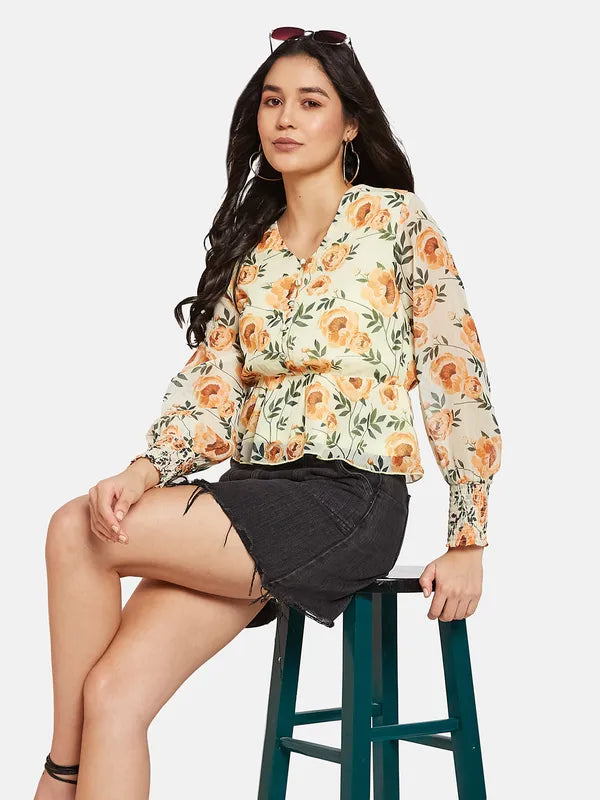 Mettle Floral Print Cotton Peplum Top