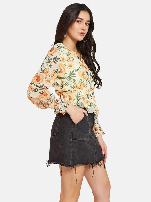 Mettle Floral Print Cotton Peplum Top