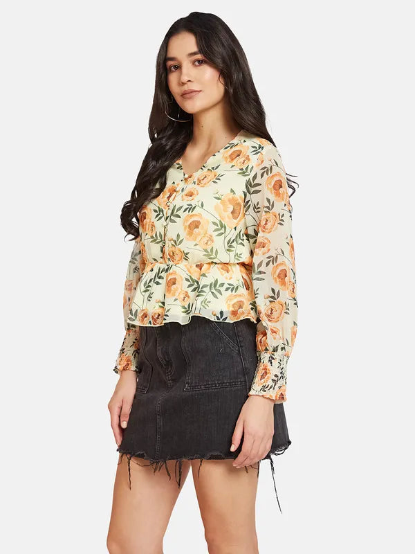 Mettle Floral Print Cotton Peplum Top