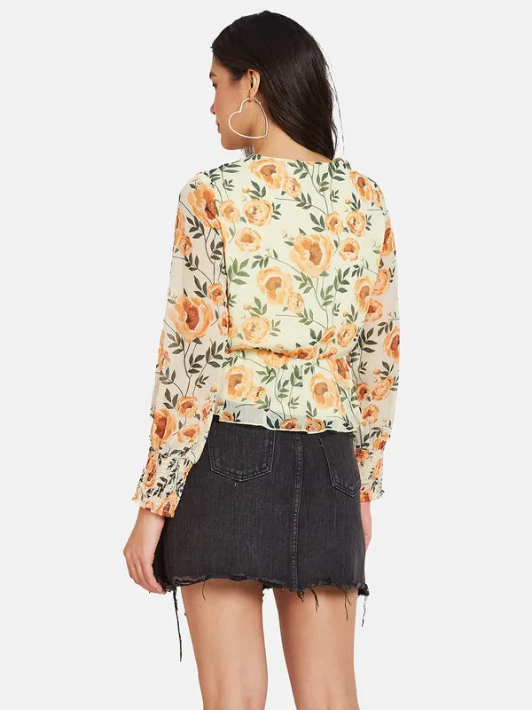 Mettle Floral Print Cotton Peplum Top