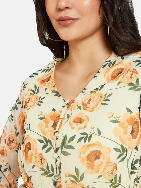 Mettle Floral Print Cotton Peplum Top