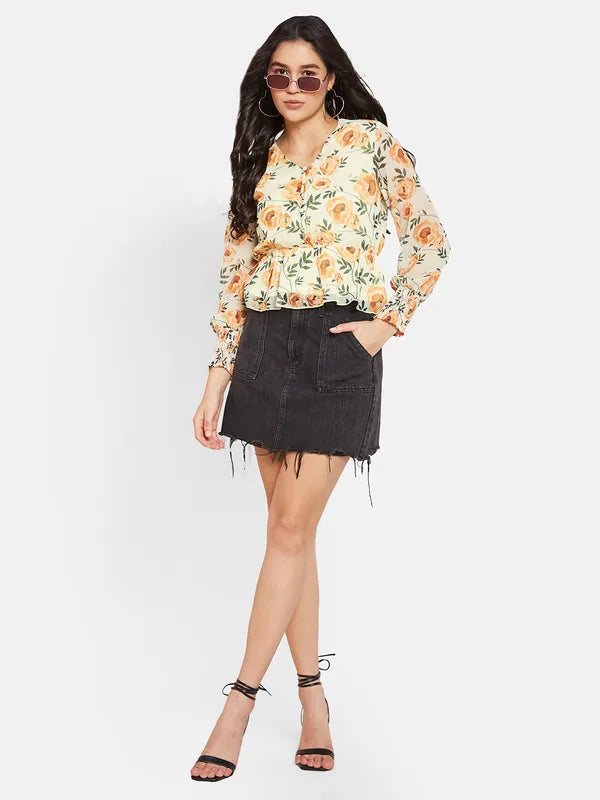 Mettle Floral Print Cotton Peplum Top