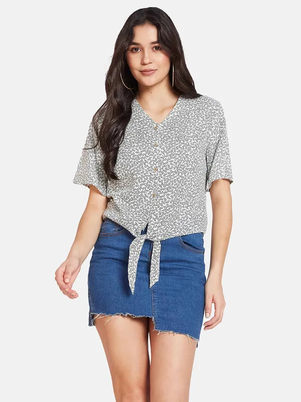 Mettle Conversational Print V-Neck Cotton Shirt Style Top