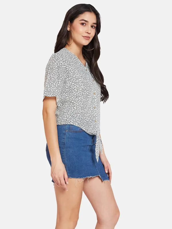 Mettle Conversational Print V-Neck Cotton Shirt Style Top