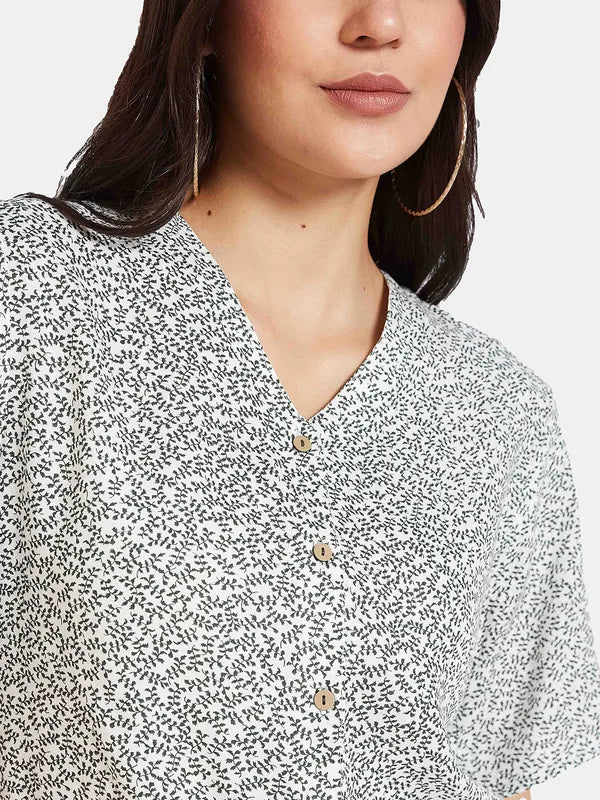 Mettle Conversational Print V-Neck Cotton Shirt Style Top