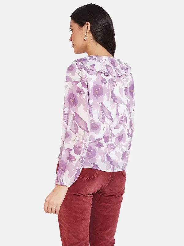 Mettle Floral Print Tie-Up Neck Cotton Top