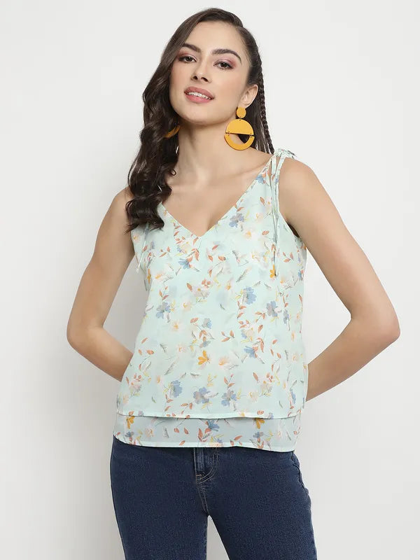 Mettle Floral Printed V-Neck Cotton Top