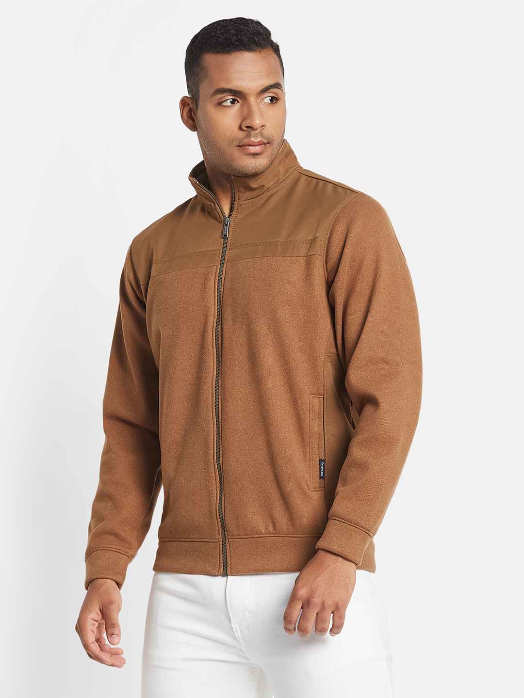 Octave Men Colourblocked Mandarin Collar Sweatshirt