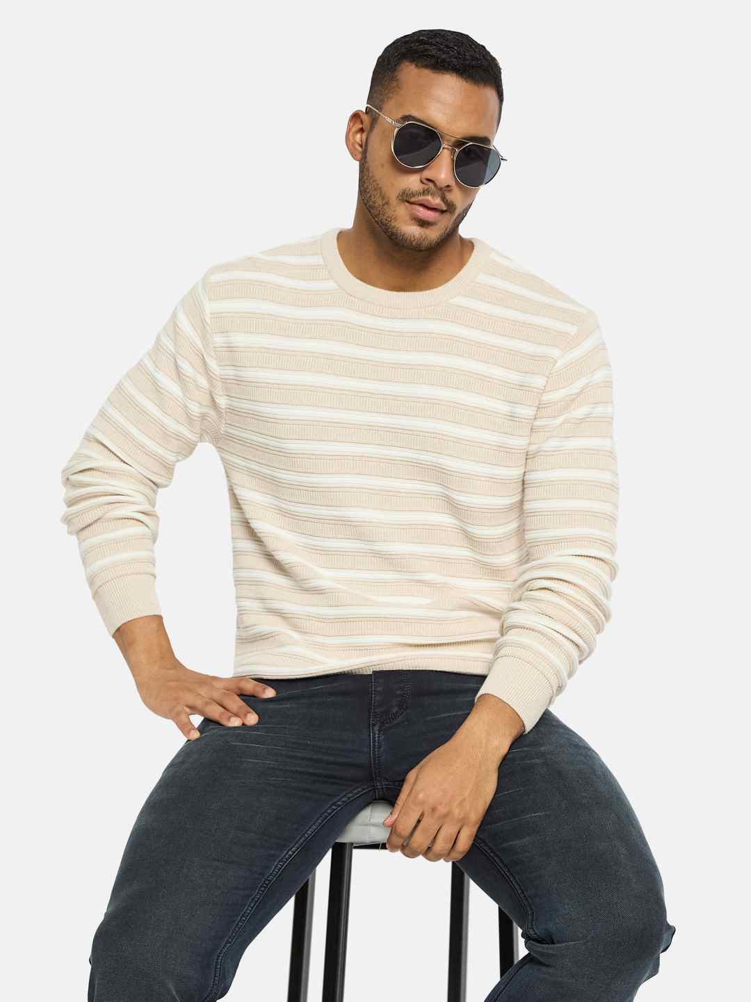 METTLE Men Striped Pullover