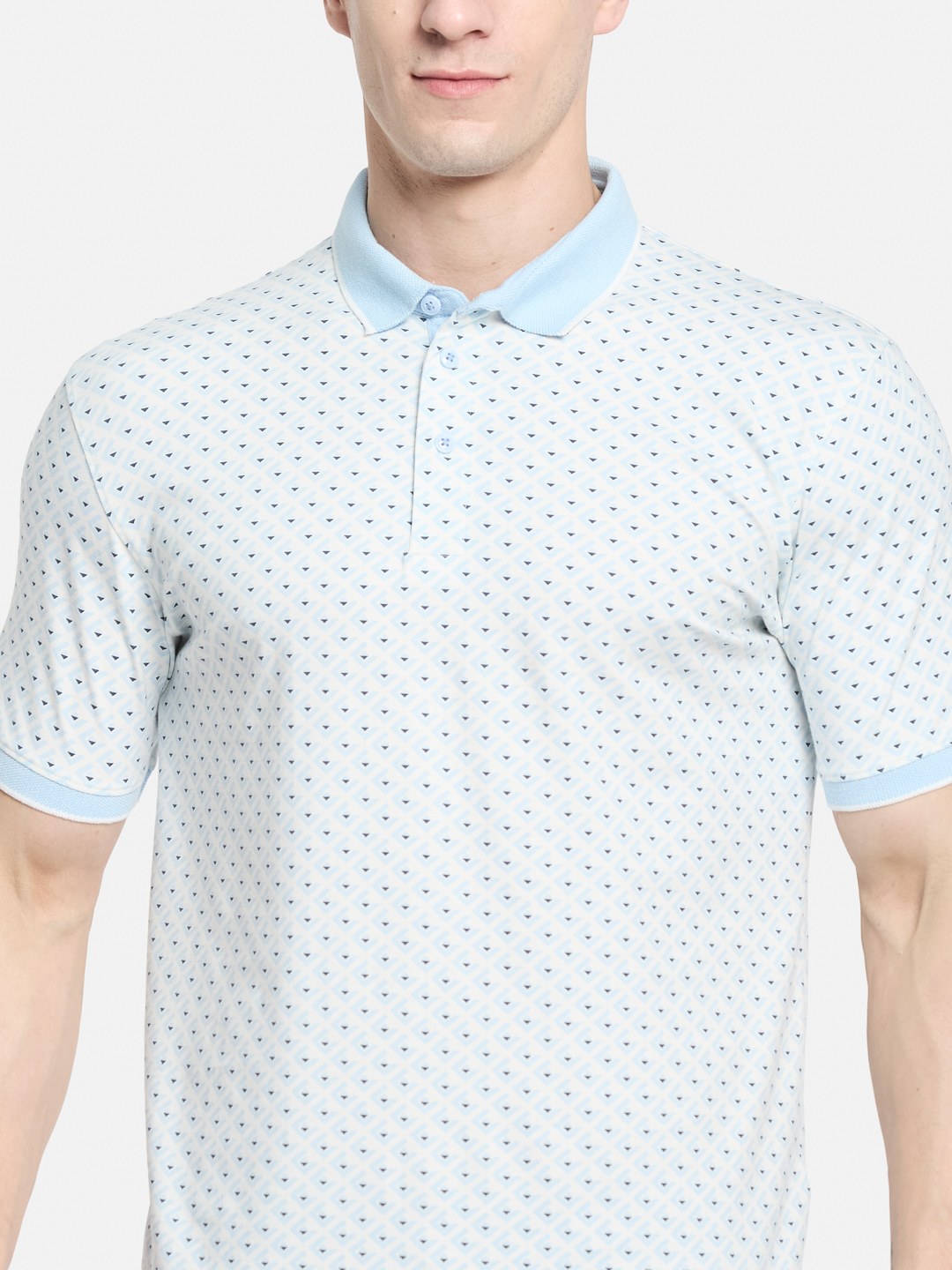 AOP MOTIF PRINT  POLO NECK SINGLE JERSEY KNIT LYCRA T-SHIRT