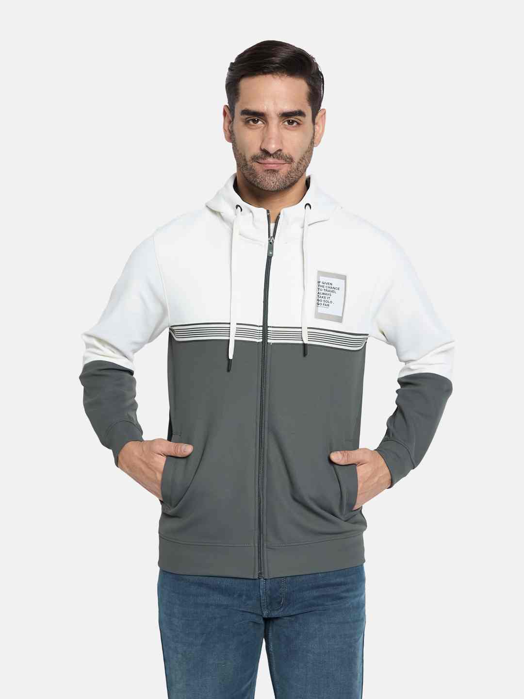 Octave Men Colourblocked Front-Open Sweatshirt