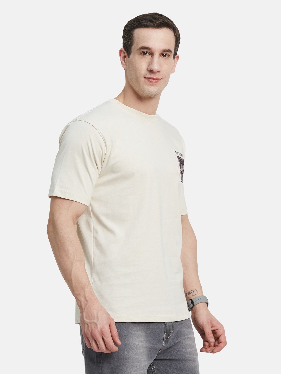 BACK  PRINT ROUND NECK SINGLE JERSEY KNIT T-SHIRT