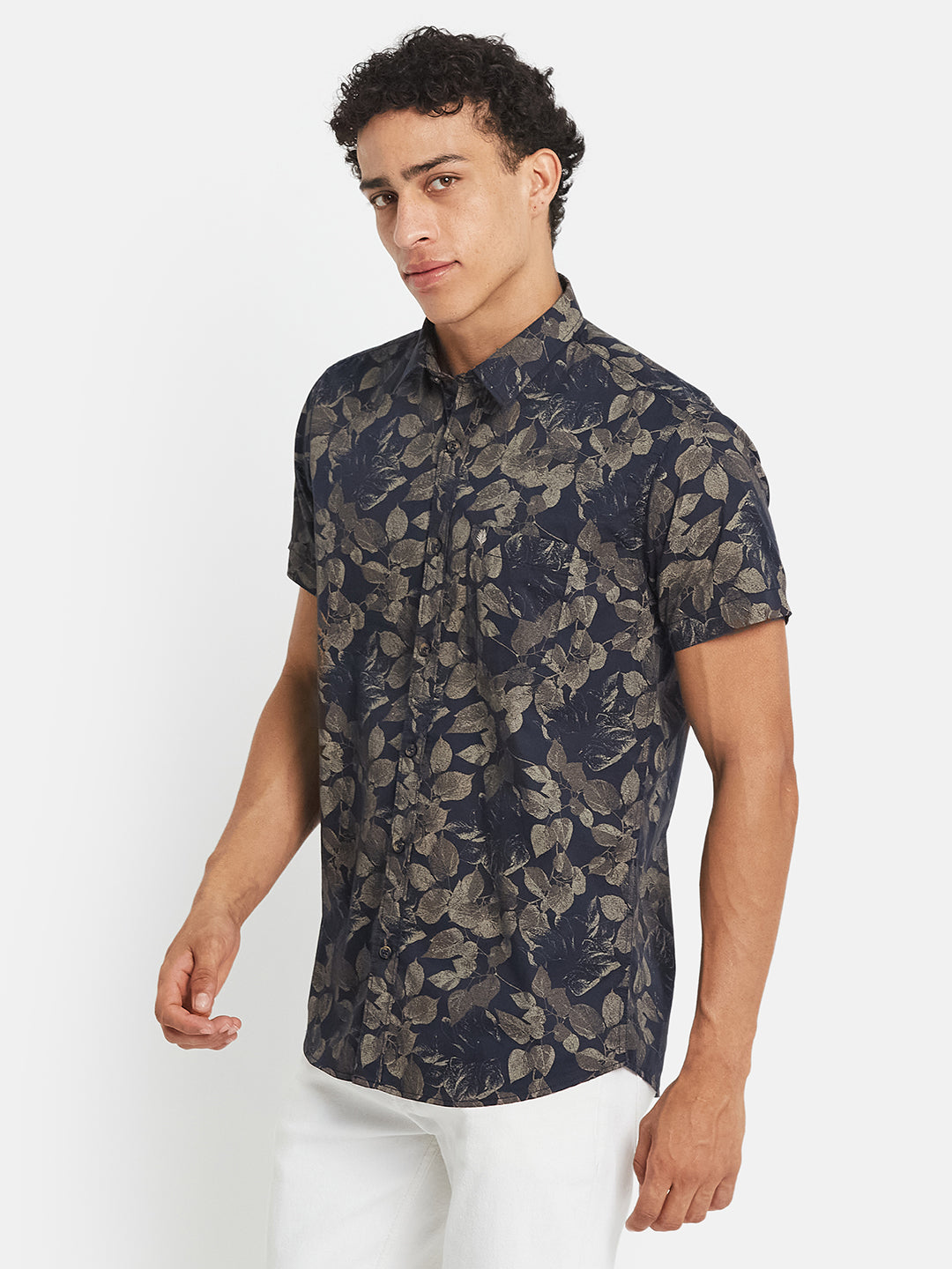 METTLE Men Floral Printed Spread Collar Cotton Casual Shirt