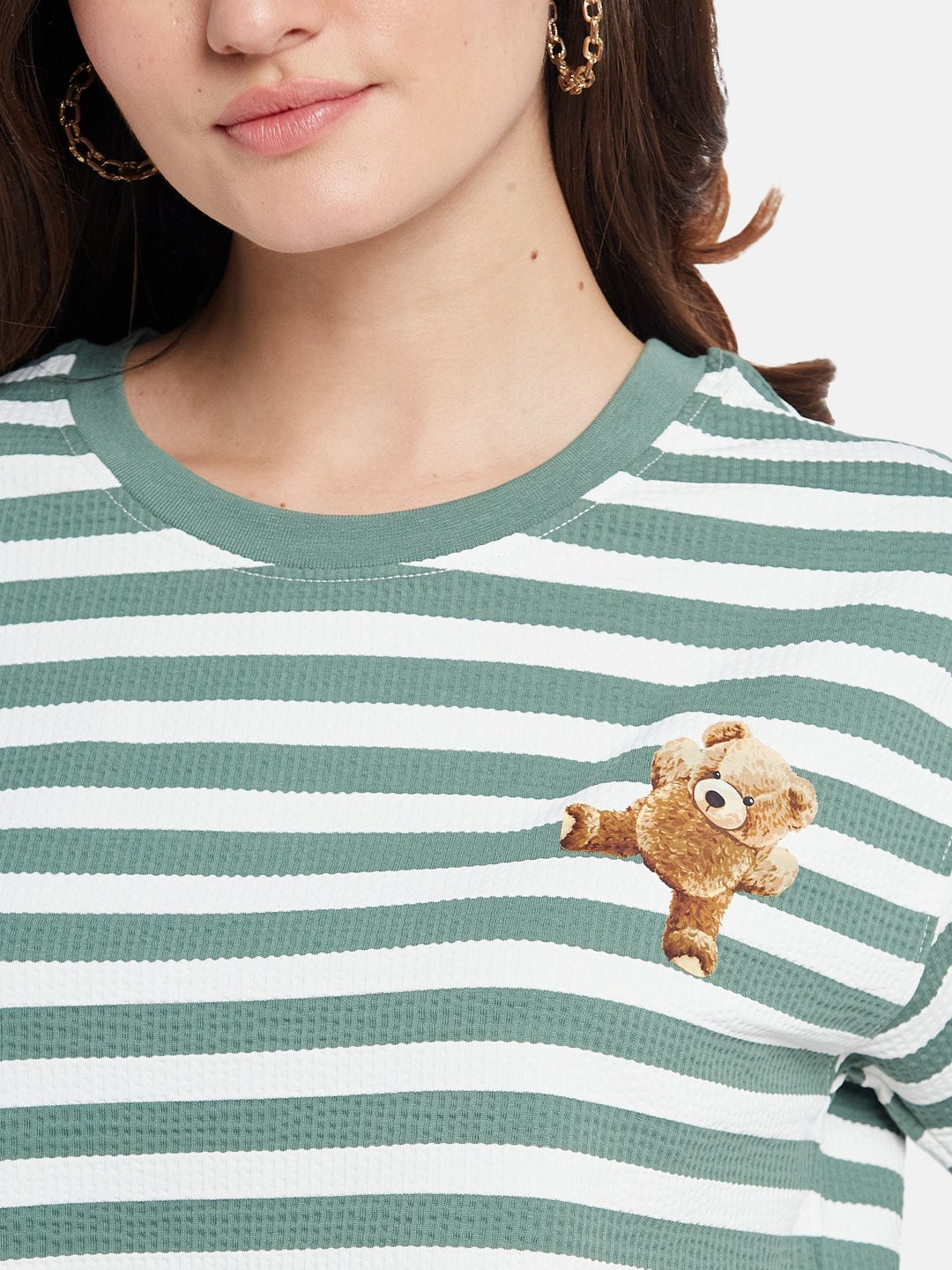 METTLE Striped Printed Round Neck Casual T-shirt