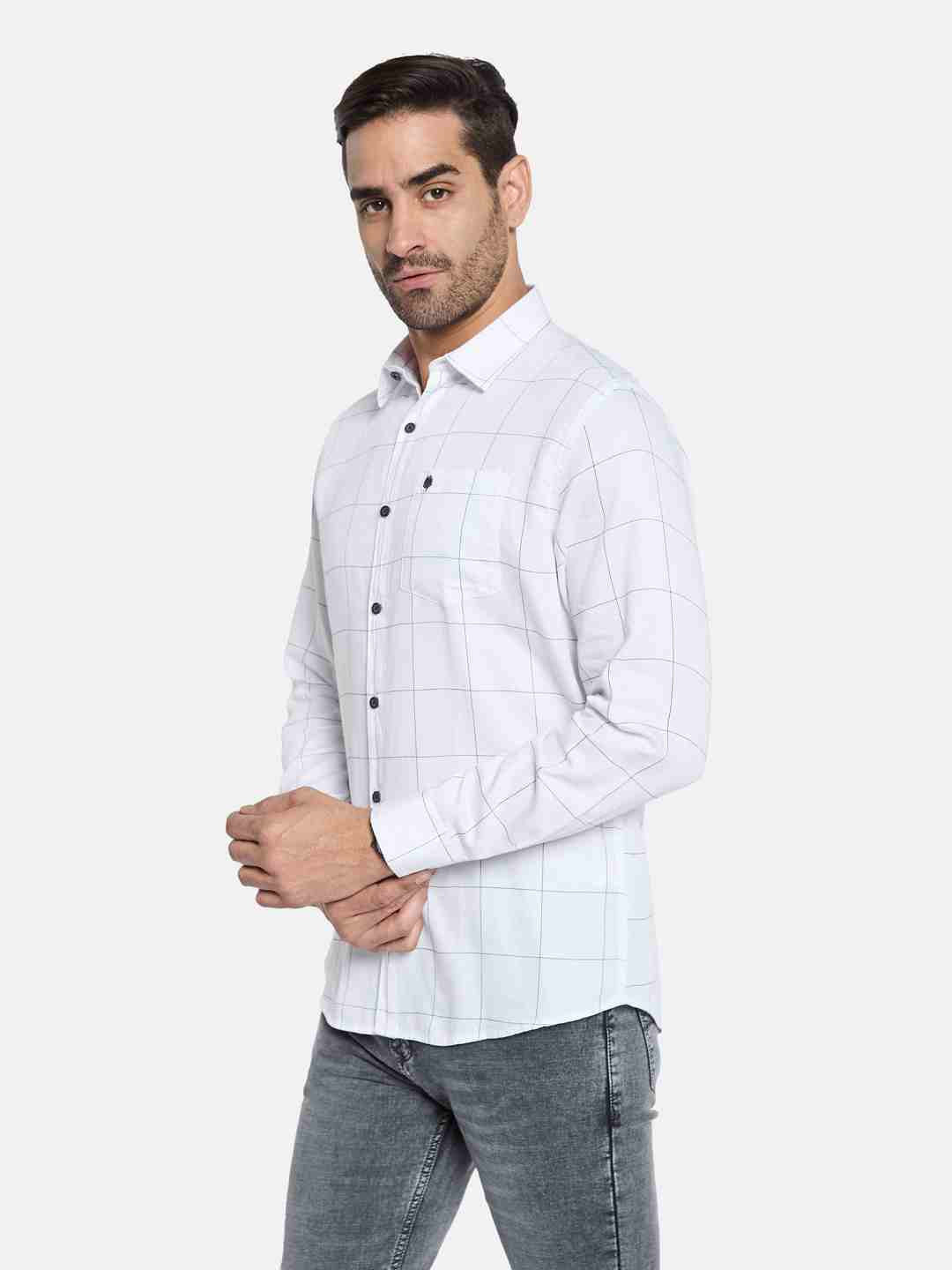 METTLE Men Spread Collar Checked Cotton Casual Shirt