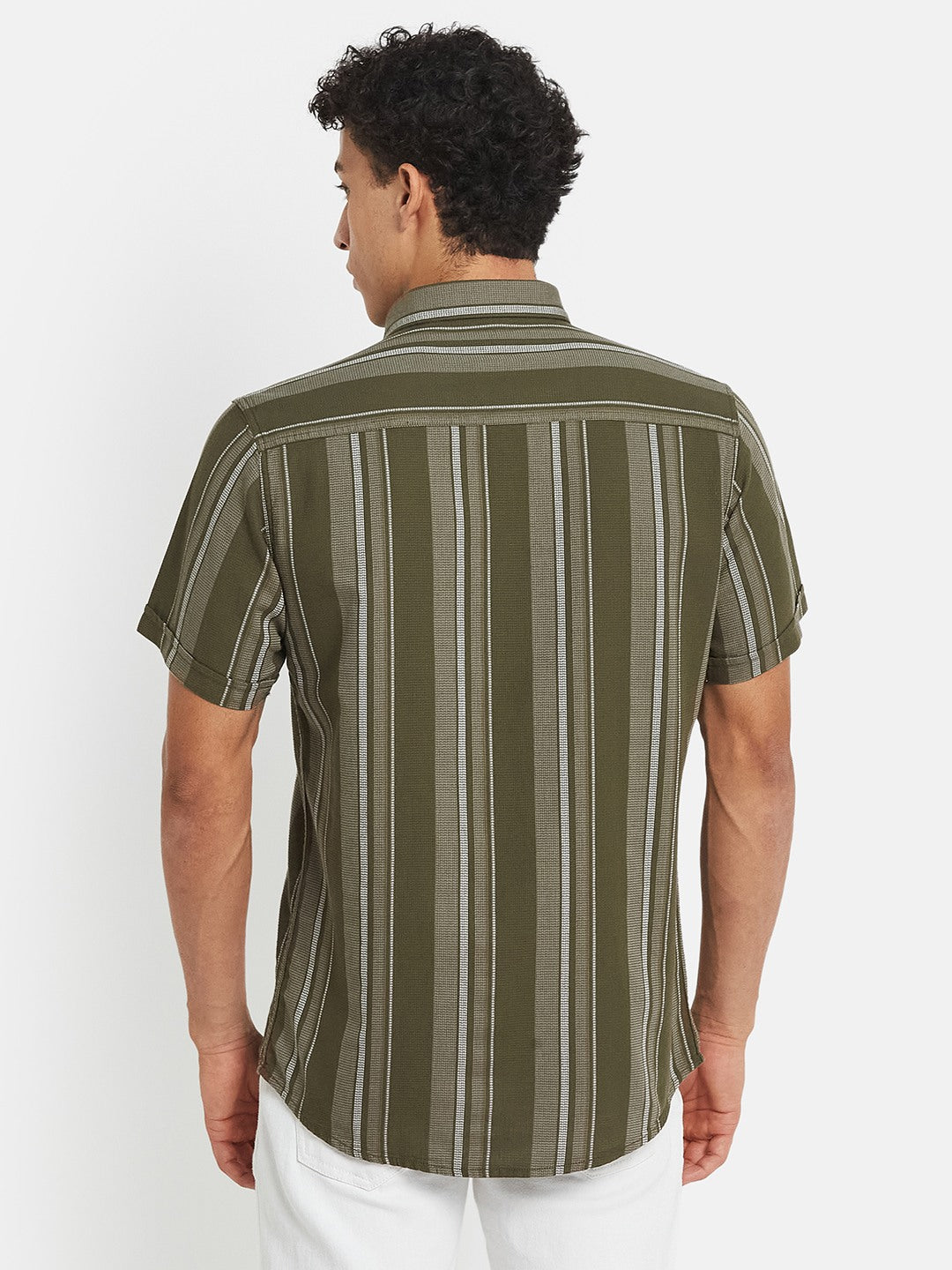 METTLE SS25 Striped Cotton Spread Collar Casual Shirt