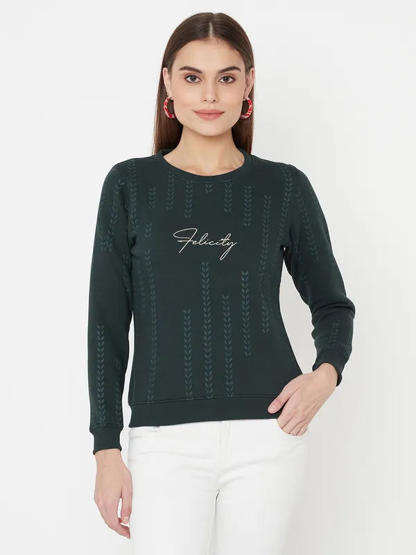 Mettle Women Green Printed Sweatshirt