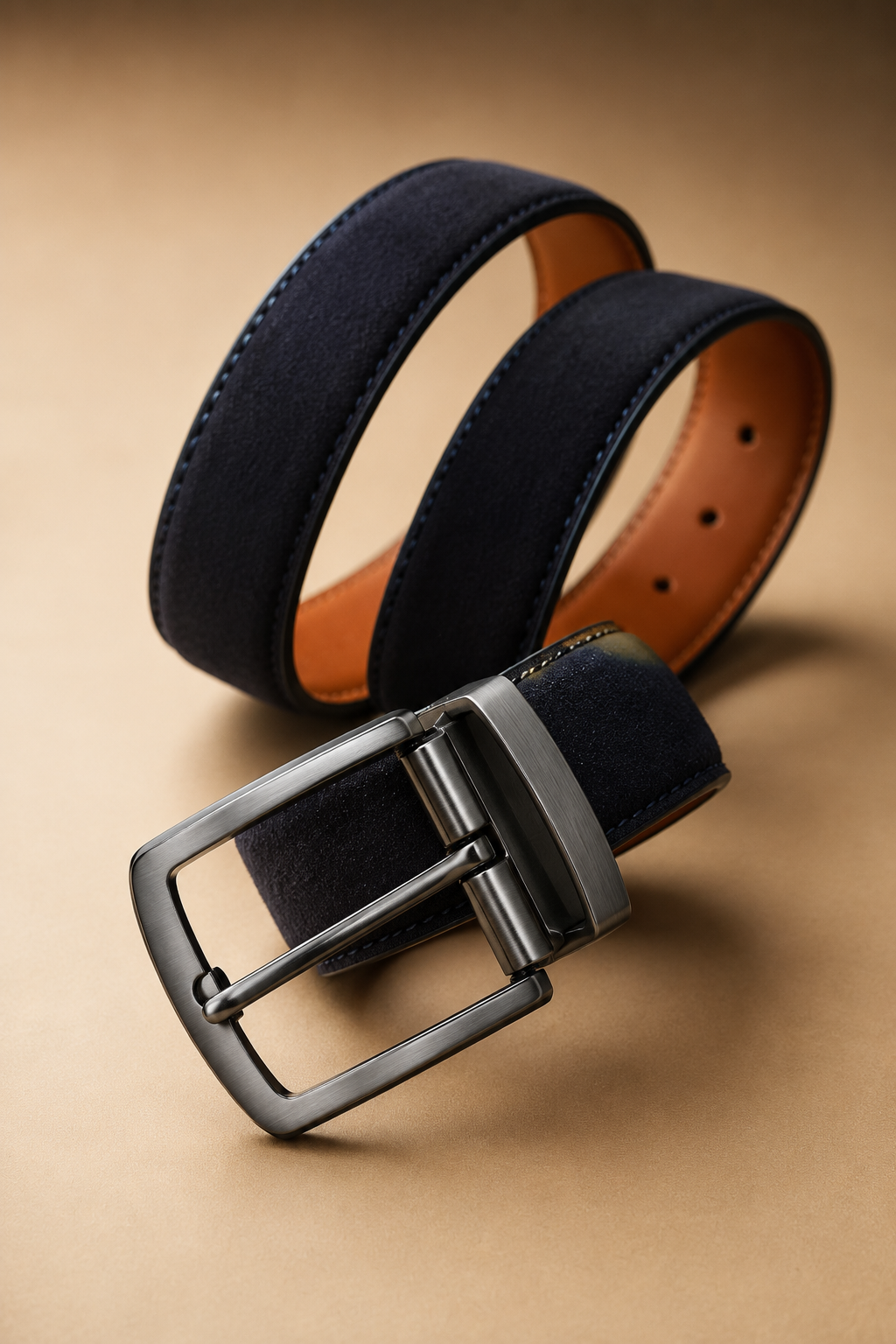 Navy Blue Textured Men’s Belt with Gunmetal Pin Buckle | Adjustable Casual & Formal Belt