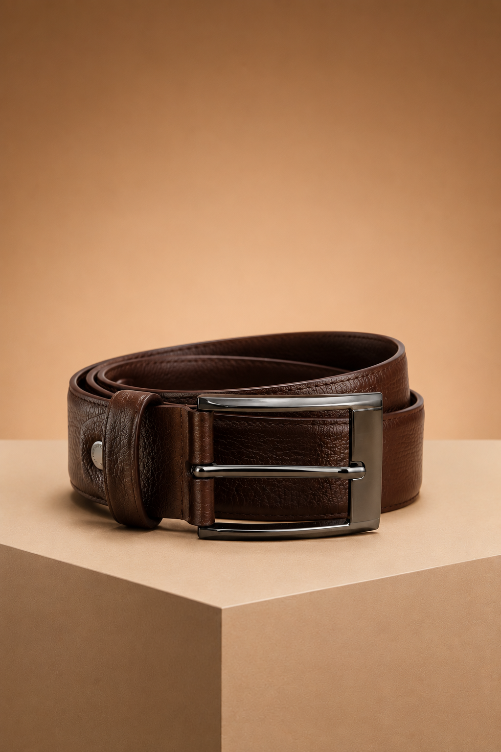 Brown Textured Men’s Belt with Gunmetal Pin Buckle | Adjustable Formal & Casual Belt