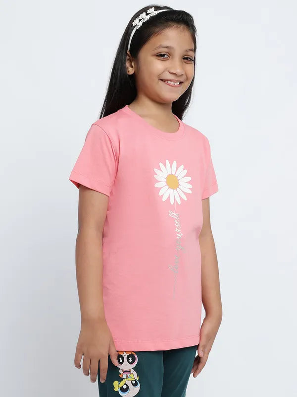 Mettle Girls Graphic Printed Round Neck Pure Cotton T-Shirt