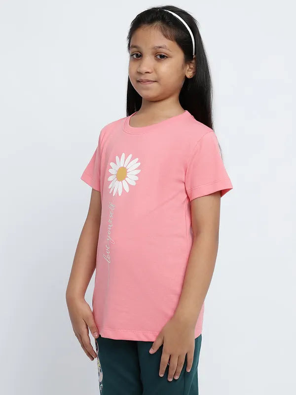 Mettle Girls Graphic Printed Round Neck Pure Cotton T-Shirt