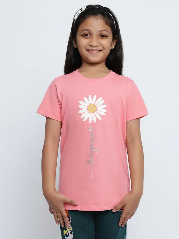 Mettle Girls Graphic Printed Round Neck Pure Cotton T-Shirt