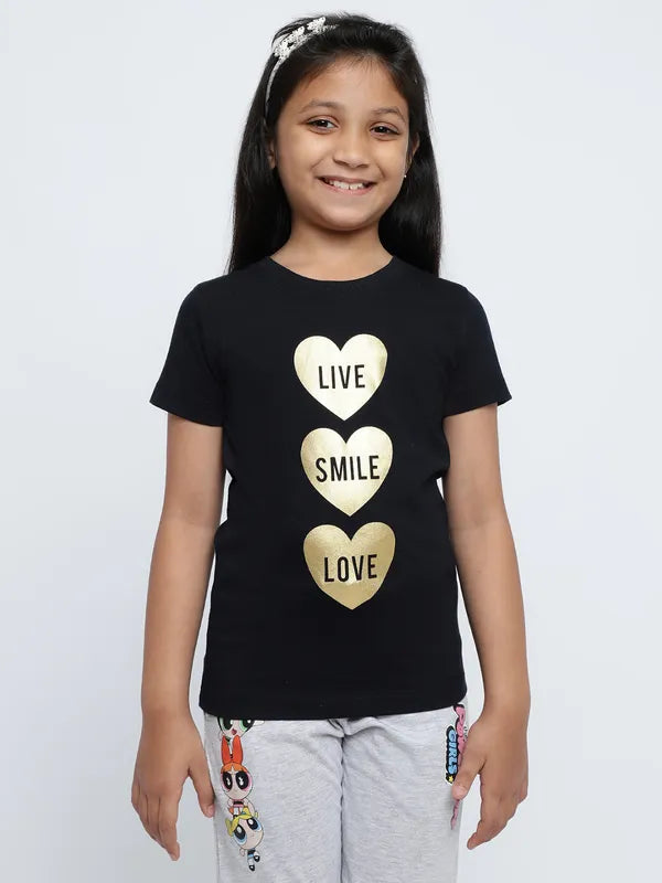 Mettle Girls Typography Printed Round Neck Cotton Regular Fit T-Shirt