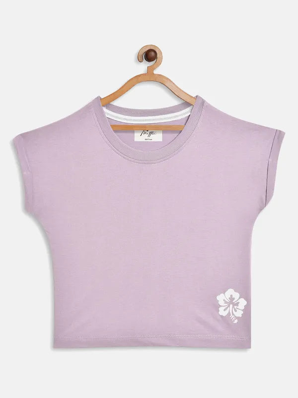 Lilac Solid Round Neck