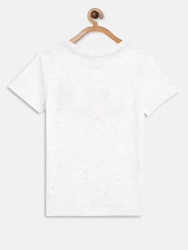 White Melange Graphic Round Neck