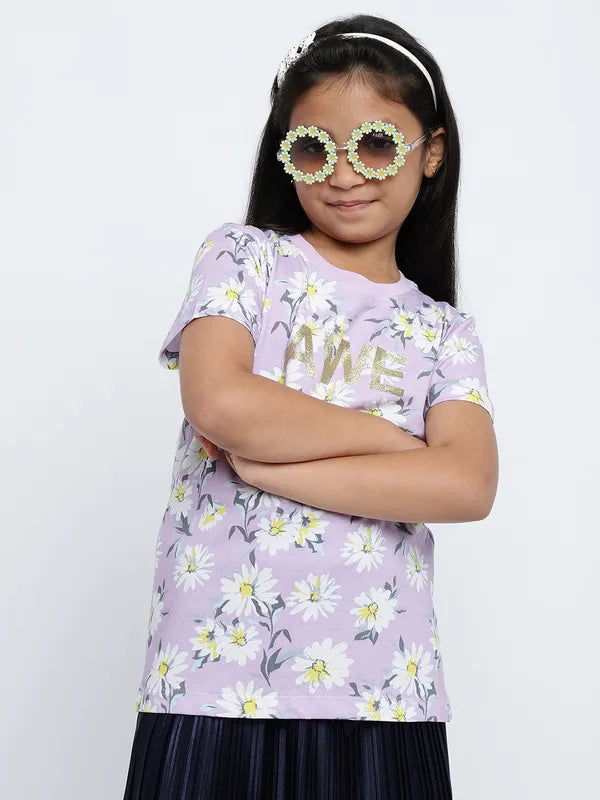 Mettle Girls Floral Printed Cotton T-Shirt