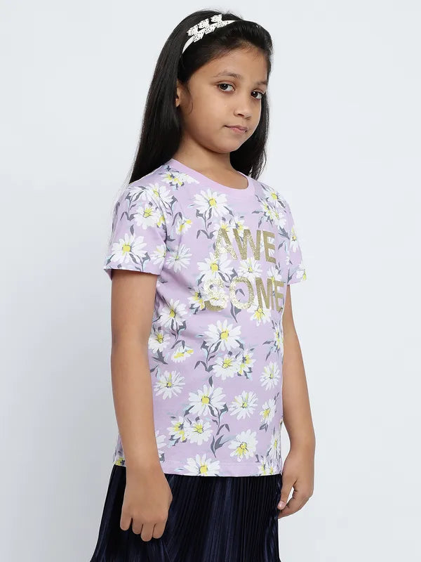 Mettle Girls Floral Printed Cotton T-Shirt