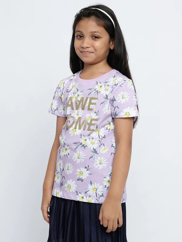 Mettle Girls Floral Printed Cotton T-Shirt