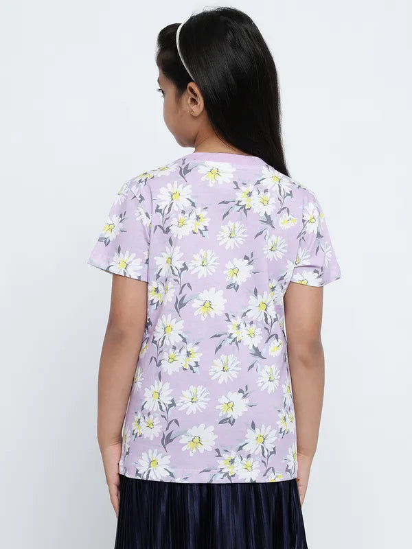 Mettle Girls Floral Printed Cotton T-Shirt