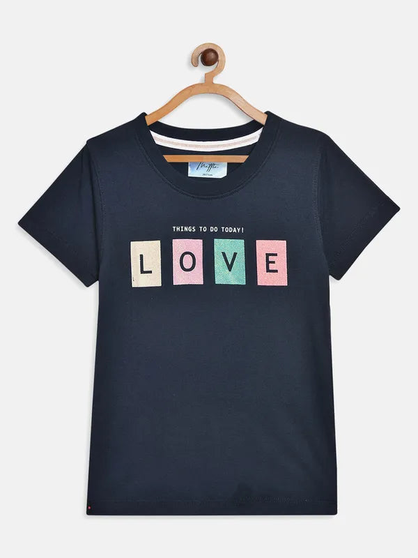 Light Navy Graphic Round Neck