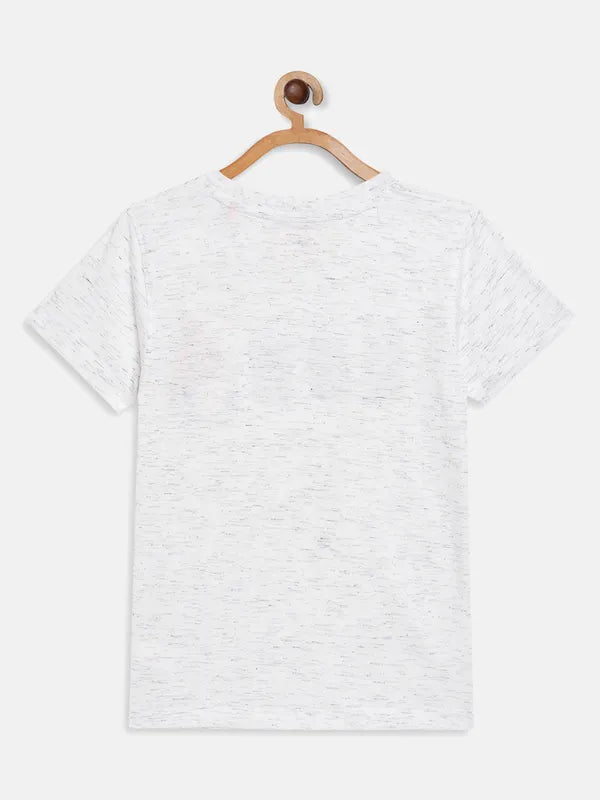 White Melange Graphic Round Neck