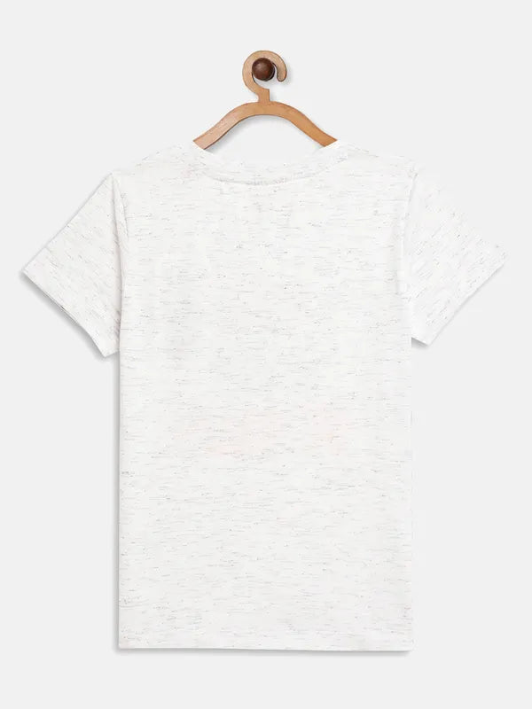 White Melange Graphic Round Neck